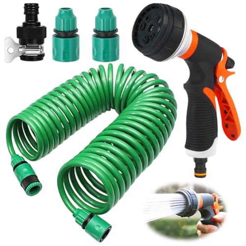 Gartenschlauch Flexibel, 15M Flexibler Wasserschlauch, Spiralschlauch Komplett Set, Gartenschlauch 3/4 Zoll, Flexibler GartenschlauchMit 5 Funktions Brause, Für Autowäsche, Haustierdusche