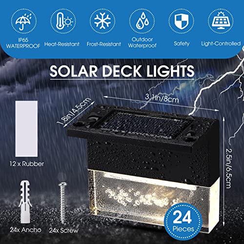 24 Pcs Led Solar Deck Lights Step Outdoor Solar Stair Lights Bulk Solar Fence Lights Waterproof Warm White/Color Changing Lighting For Backyard Garden Deck Fences Wall Patio Pool Steps Stairs Decor #TOP1