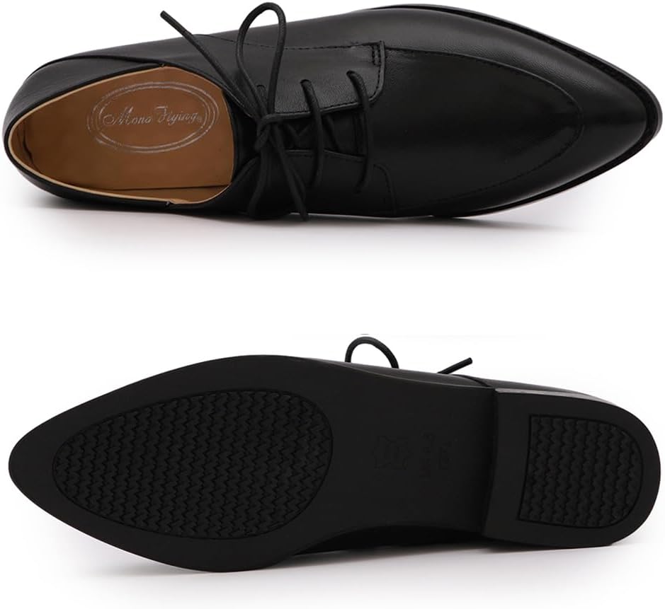Mona flying Women's Pointed Toe Oxfords Lace up Leather Flat Office Shoes