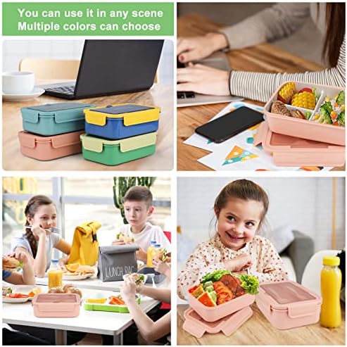 Coolzon Bento Box Lunch Box Adults Kids,1400ML Lunch Box for Boys Girls with 3 Compartments, BPA Free Plastic Lunch Box BMeal Prep Container with Spoon and Fork,Pink