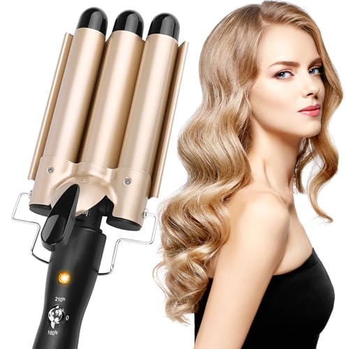 Fer à friser ondulé à 3 rouleaux avec température réglable, fer ondulé à friser 25 mm Mermaid Hair Waver Chauffage rapide Grande vague pour cheveux...