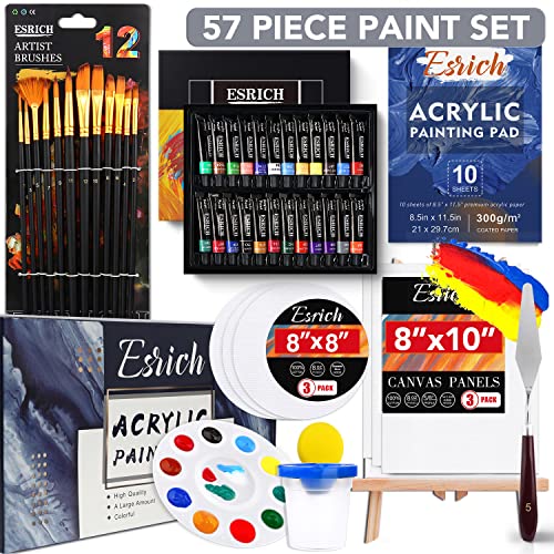 Acrylic Paint Set,57 Pcs Professional Painting Supplies With Paint Brushes, Acrylic Paint, Easel, Canvases, Painting Pads，Palette, Paint Knife, Brush Cup And Art Sponge For Hobbyists And Beginners #TOP1