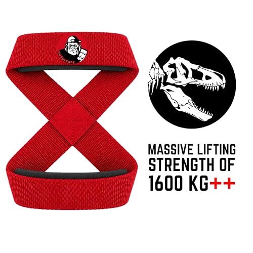 Image of Muscleape Weight Lifting Straps with Padded Wrist Support for Men & Women, Deadlift Straps for Gym, Grip Support Straps for Weightlifting, Pull Ups,Rows & Strength Training. (8 Red)