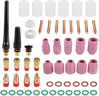 55 PCS TIG Welding Torch Accessories Kit, AIMMIE TIG Welding Torch Supplies, Collet Gasket Back Cap Stubby Gas Lens Pyrex Temperature Resistant O-Rings Alumina Nozzle Accessory Kit for WP-17/18/26