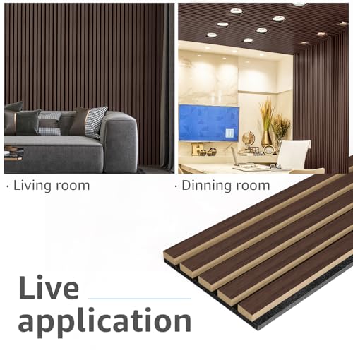 Image of Art3d 4pcs-107 x 8in Slat Acoustic Panel for Wall and Ceiling, 3D Fluted Sound Absorbing Panel with Wood Finish, Dark Walnut