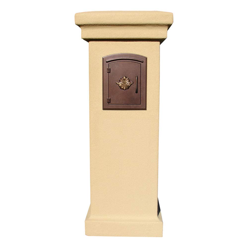 Manchester Stucco Column for Mailbox in Tan Color by Qualarc – 24"D x 24"W x 60"H, Foam Core, Stucco Exterior, Tan Color, Model MAN-STUCOL-BT
