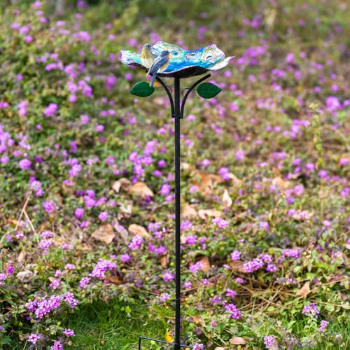 dreamysoul Lotus Shape Bird Baths for Outside, 11 Inches Dia Colorful Peacock Feather Pattern Bird Bath Bowl, 5-Pronged Base Freestanding Metal Birdbath for Outdoors Garden Patio Yard Lawn by dreamysoul - Image 6