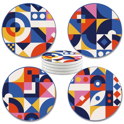 zcyhtqp, Funny Absorbent Round Ceramic Stone Coasters Set of 4 with Cork Base, Modern Art Ceramic Coasters, Funny Coaster for Drinks, Gifts for Home, Bar, Office Table Decor