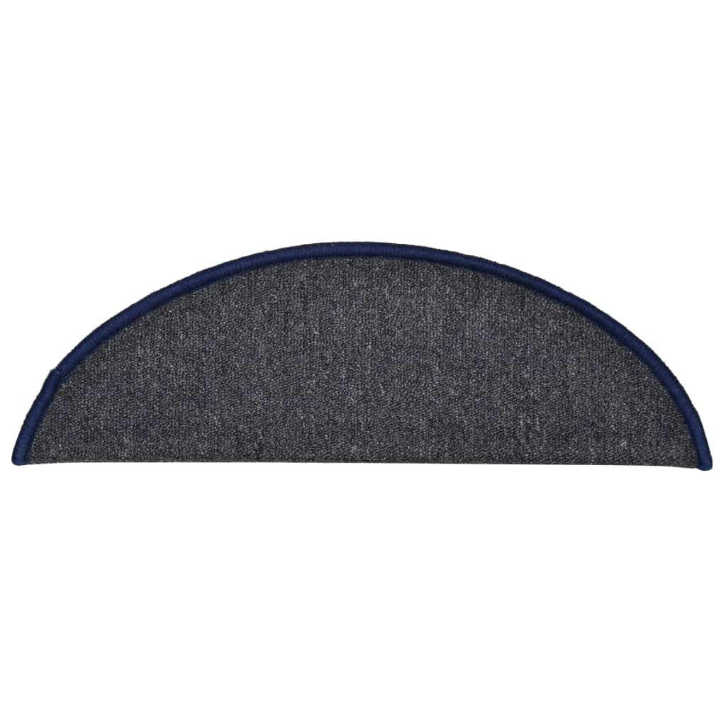 Lot de 15 tapis d'escalier - 56 x 17 x 3 cm - Gris foncé - Bleu - Semi-circulaires - Antidérapant - Lavable - Protection contre les marches et le bruit - Pour escaliers en bois, escaliers en