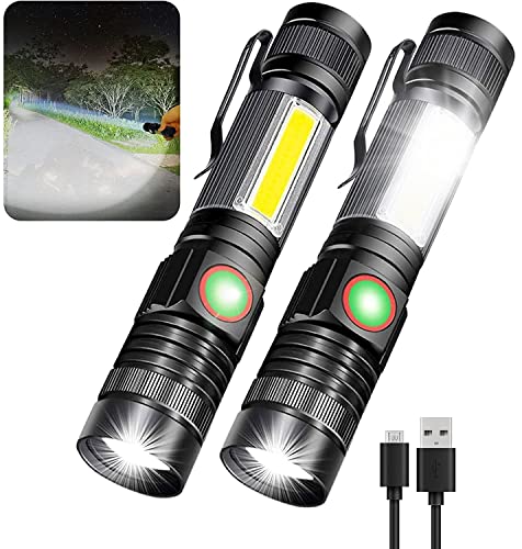 AdamStar Small Powerful Flashlights with COB Work Light, Magnetic Base, Super Bright High Lumens Rechargeable Flashlight, LED Waterproof Zoomable Flash Light for Camping Emergency