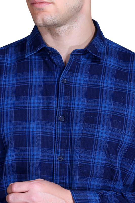 Image of SANE ORIGINALS Ingdigo Washed Checks Pure Cotton Shirt for Men