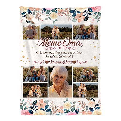 Ferocity Personalisierte Foto Decke mit Eigenem Foto; Super Weiche Extra Gemütliche Kuscheldecke Geschenk zum Oma Tag 120 x 150 cm; Sofadecke Collage mit Wünschen oder Gedichten [081]