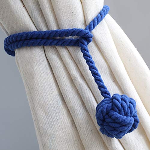 DEZENE Curtain Tiebacks Blue: 2 Pack Decorative Handmade Natural Cotton Rope Holdbacks for Drapery and Sheer
