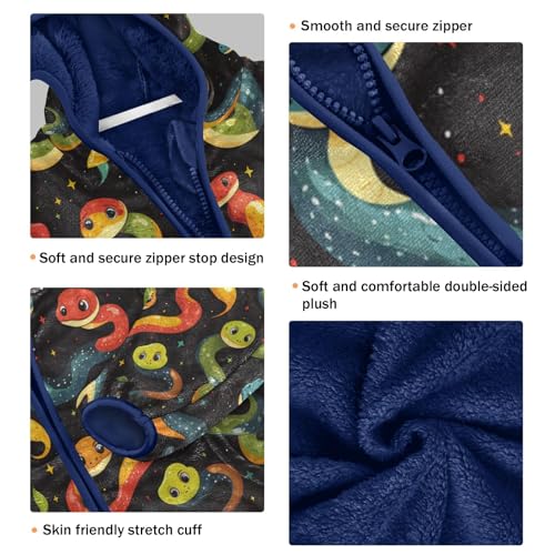 Cute Snake Cartoon Pattern Toddler Fleece Jacket Girl Boys Hooded Fleece Jacket Coat Warm Outwear Zip-up 3-10T3