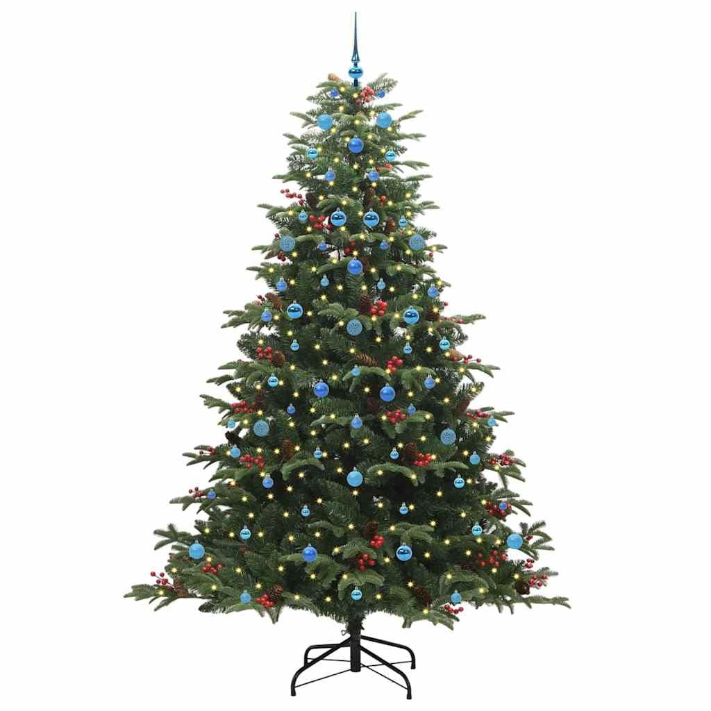 Sztuczna choinka z 300 diodami LED, wysokość 240 cm, zielone PCW i metal, do użytku wewnątrz i na zewnątrz, ze stabilnym stojakiem