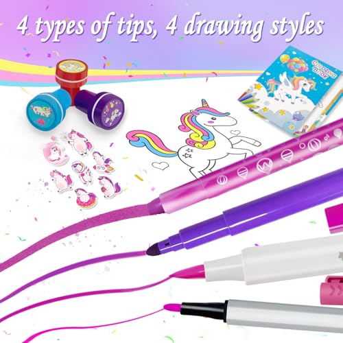 Image of 56 PCS Washable Scented Markers Set with Glitter Pencil Case, Mermaid Unicorn Arts and Crafts for kids 4-6-8 Kids Coloring Drawing Kits for 4-8 Years Old Girls Birthday Gifts