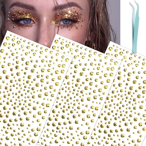 NOOEPC Gold Face Gems Glitter Body Glittery Stereo Gem Stickers Rave Accessories Makeup Rhinestone Stickers Y2K Style Music Festival DIY Eyes Face Jewels