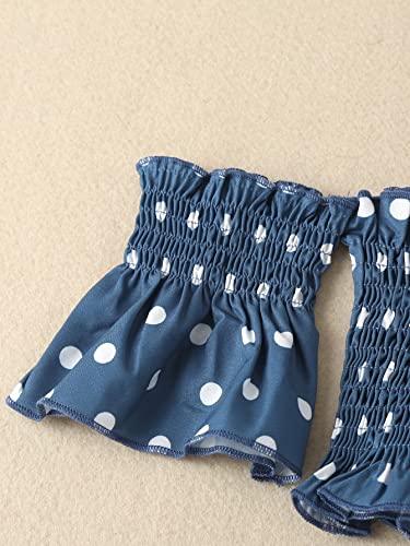 Image of WDIRARA Toddler Girl's 2 Piece Polka Dots Ruffle Cold Shoulder Flounce Sleeve Top Flared Hem Skirt Set