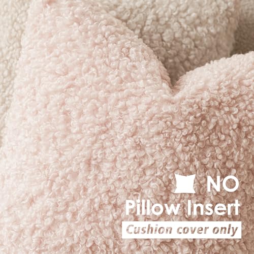 Image of Foindtower Set of 2 Curly Teddy Wool Pillow Covers Decorative Boucle Textured Lumbar Throw Pillow Faux Fur Sherpa Pillowcases Sheepskin Fuzzy Cushion Case for Sofa Bedroom Car 12 inchx20 inch Light Pink