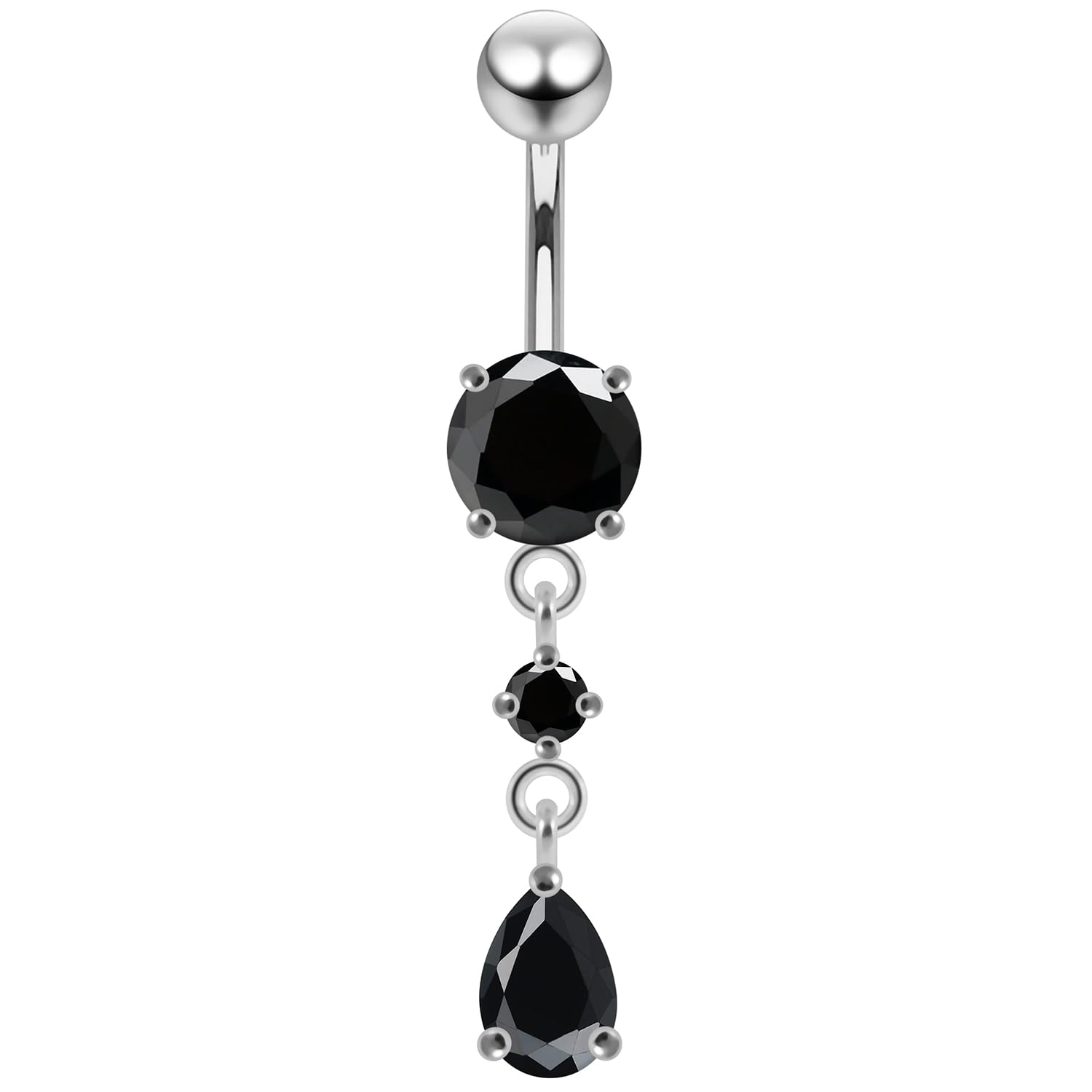Crystal Stone Round with Teardrop CZ Stone Dangling 925 Sterling Silver with Stainless Steel Belly Button Ring