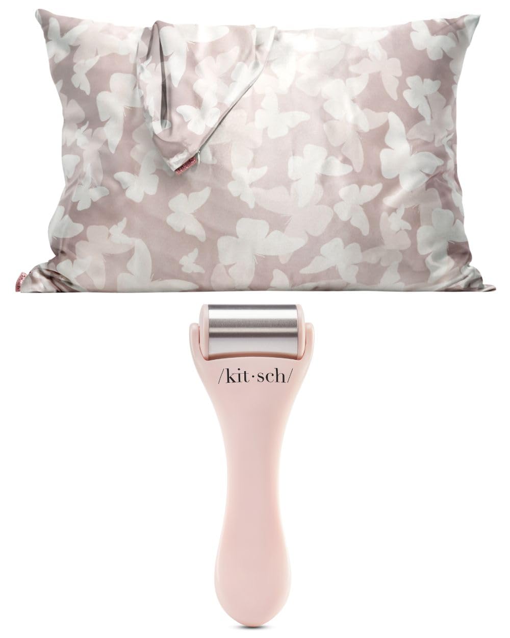 Kitsch Satin Pillowcase (Standard, Champagne Butterfly) & Ice Roller for Face with Discount