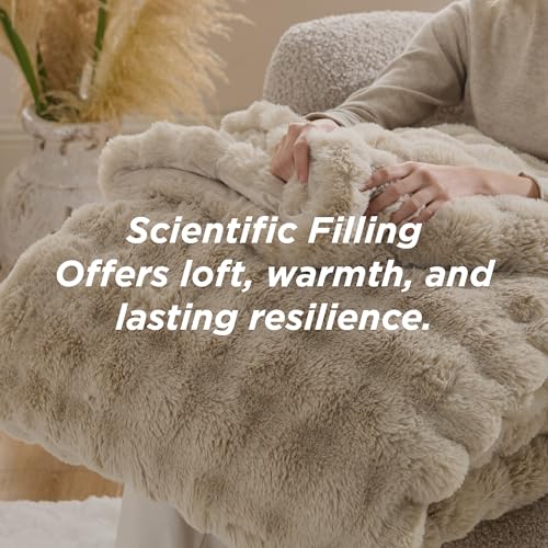 Image of Bedsure Fluffy Comforter Set King - Light Beige Faux Fur King Comforter Set, Soft Shaggy Plush Bubble Bedding Comforter Sets, Winter Warm Luxury Fuzzy Bed Set 3 Pieces, 1 Comforter and 2 Pillowcases