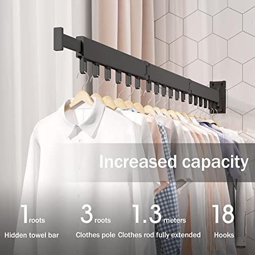 Image of BOQORAD Clothes Drying Rack,Wall Mounted Space-Saver,Retractable,Collapsible, Strong Load-Bearing,ing Rack Clothing,Laundry Drying Rack（Windproof Ring, Three Pole）