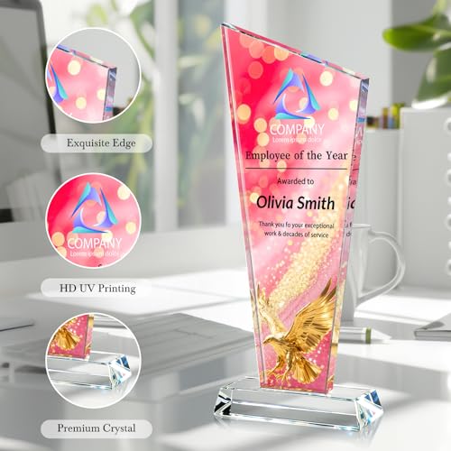 Image of Custom Crystal Trophy Award Personalized Plaque Award with Text Logo Photo Awards Trophies for Employee Recognition Team Graduation Personalized Office Gifts for Boss Coworker Teacher