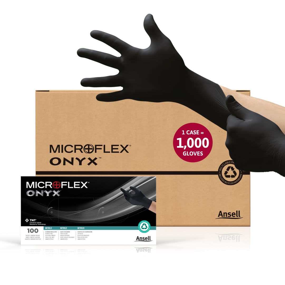 Microflex Onyx N64 Disposable Nitrile Exam Gloves for Automotive, Metal Fabrication - Large, Black (Case of 1000)