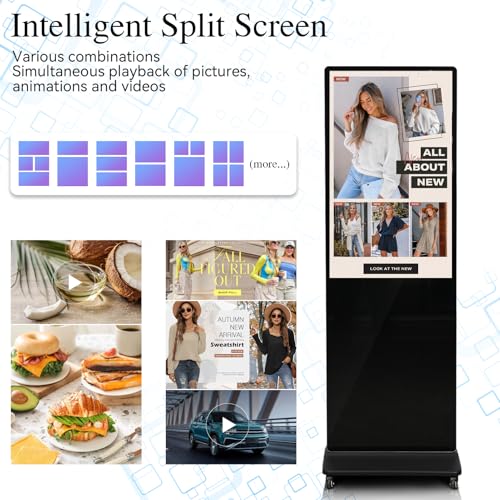 Image of 43 inch Touch Digital Signage Display Kiosk Floor Stand Advertising | 4K Android 14 4 + 32 Storage, USB WiFi HDMI Bluetooth Input, Smart Split Screen, Free CMS, 700 Nits, Life over 50,000 hours