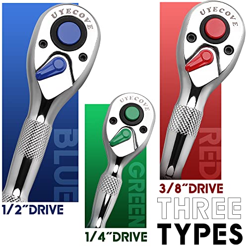 Image of Ratchet Set 3PCs-1 /4 3 /8 inch 1 /2 inch Drive Stubby Ratchet Wrench Set