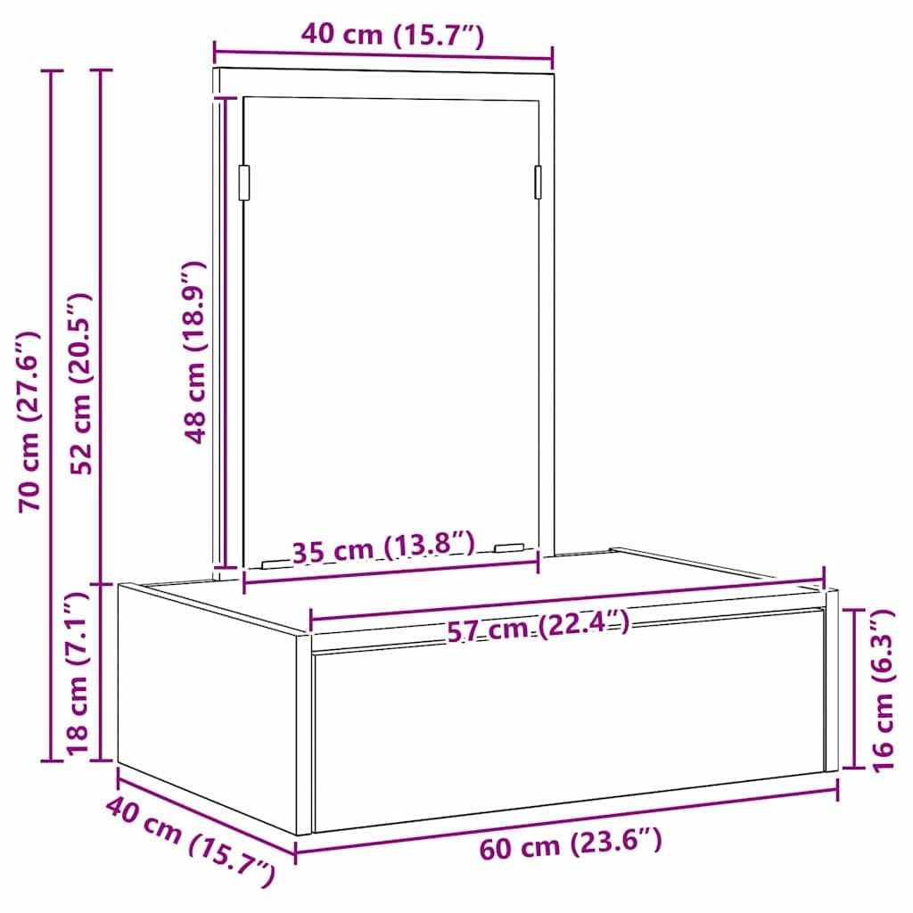 Tomostar Coiffeuse Murale avec Miroir, Table de Maquillage Suspendue avec Tiroir Table de Toilette Murale Marron 60 x 40 x 70 cm Bois d'ingénierie