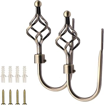 Curtain Holdbacks - Spiral Curtain Tiebacks U Shaped Curtain Hooks Wall Mounted Drapery Holders 2 Pack Antique Brass