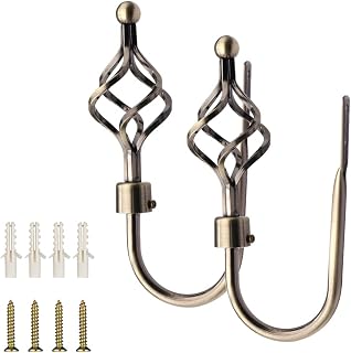 Curtain Holdbacks - Spiral Curtain Tiebacks U Shaped Curtain Hooks Wall Mounted Drapery Holders 2 Pack (Antique Brass)