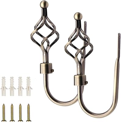 MUMIAO Curtain Holdbacks - Spiral Curtain Tiebacks U Shaped Curtain Hooks Wall Mounted Drapery Holders 2 Pack (Antique Brass)