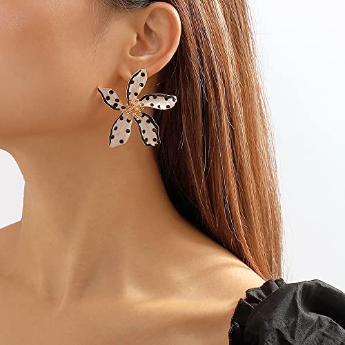 Flower Stud Earrings Polka Dot Flower Floral Earrings Cute Polka Dot Pattern Elegant Dangle Earrings for Women4