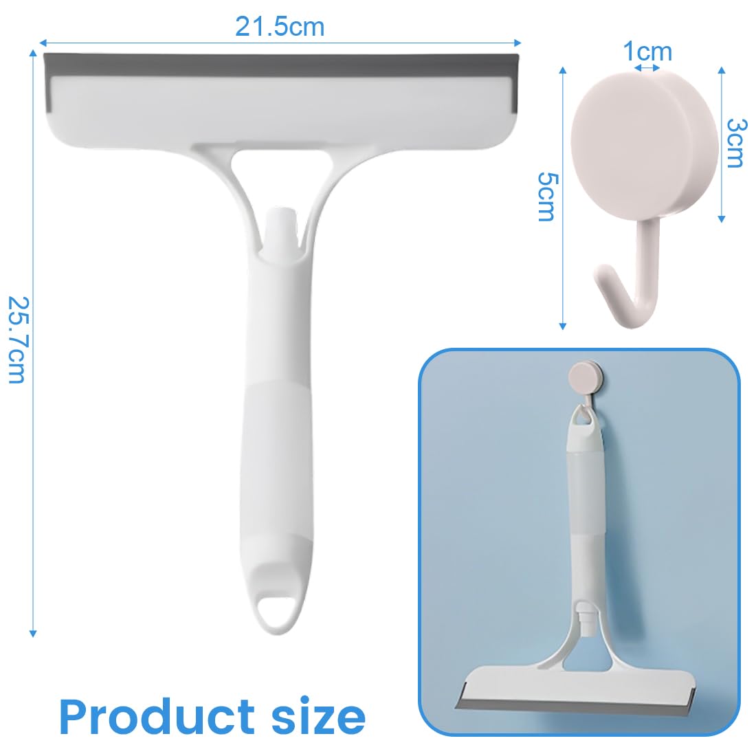 Tergivetro Per Doccia In Silicone - Raschietto Per Vetro Senza Graffi, Con Gancio Per Appendere, 21cm - Foto 4