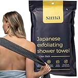 Sima Brand Exfoliating Washcloth Face & Body Scrub Towel - Japanese Exfoliating with Hexagon Fibers, Body Scrubber with 2 Sides for Scrubbing & Washing, Extra Long Towel (Black)