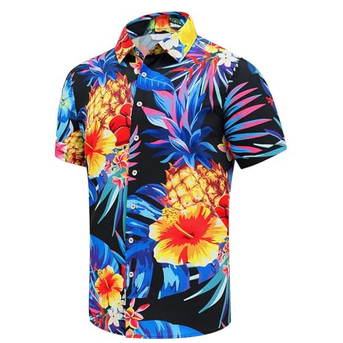 Image of Men's Hawaiian Shirt Tops Vintage Short Sleeve Button Down Beach Shirt Male Tropical Floral Summer Pullover Party Holiday