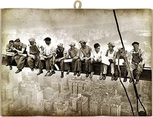 KUSTOM ART Cuadro de estilo vintage con imagen histórica de trabajadores en pausa en grúa suspendida New York estampado en madera 10 x 15 cm