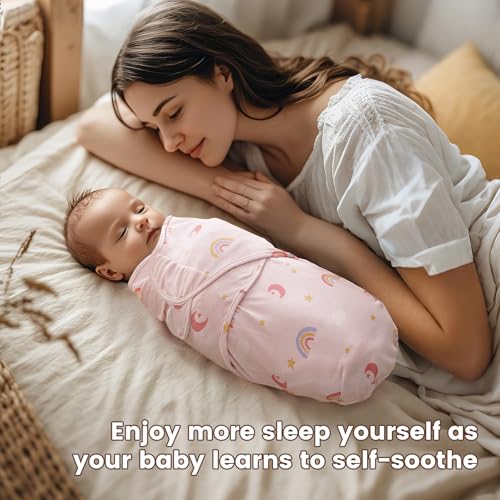 Image of PHF 100% Cotton Baby Swaddle Sleep Sacks for Newborn, 3 Pack Soft Breathable Baby Swaddle Sack 0-3 Months for Boys Girls, Easy Adjustable, Blanket Wrap, Newborn Essentials (Rainbow)