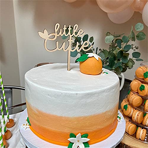 Little Cutie Cake Topper For Baby Shower Decorations , Orange Rural Party Decors , Wood #TOP2