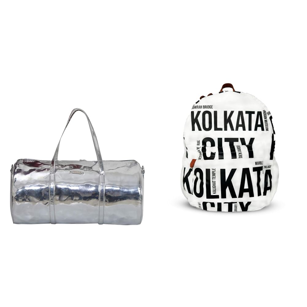 Genuine Leatherette Glint Silver Magpie Tripper 24 Liters Duffel Bag for Travel for Men + Air Backpack White Kolkata City Print 20L Lightweight Waterproof Anti-Theft Nylon Laptop-image-33