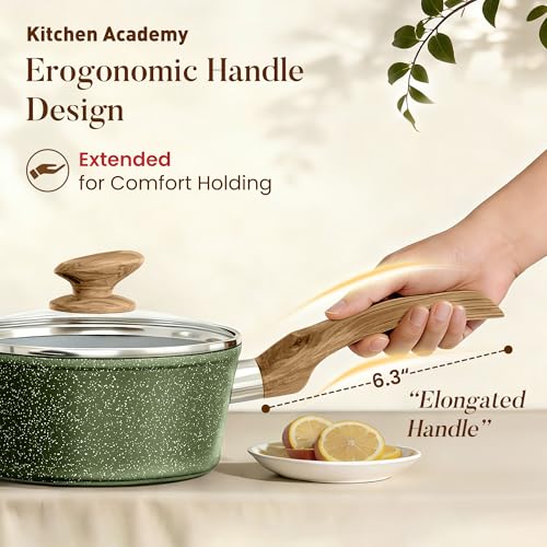 Image of Kitchen Academy Non Toxic Pots and Pans Set Non Stick, Sage Green Cookware | 12 Piece Induction Cookware Sets, Granite Nonstick Cooking Pot and Pan, PFOA&PFOS Free