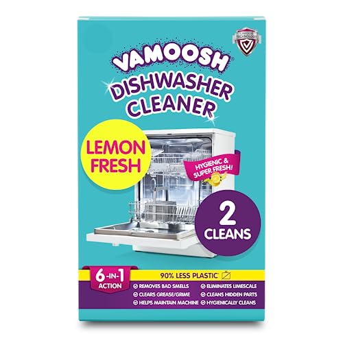 Vamoosh 6-in-1 Dishwasher Cleaner – 2 Deep Cleans for Heavy-Duty Cleaning, Limescale Removal, Grease Elimination – Citric Acid, Eco-Friendly Plastic-Free Sachet for Ultimate Dishwasher Care