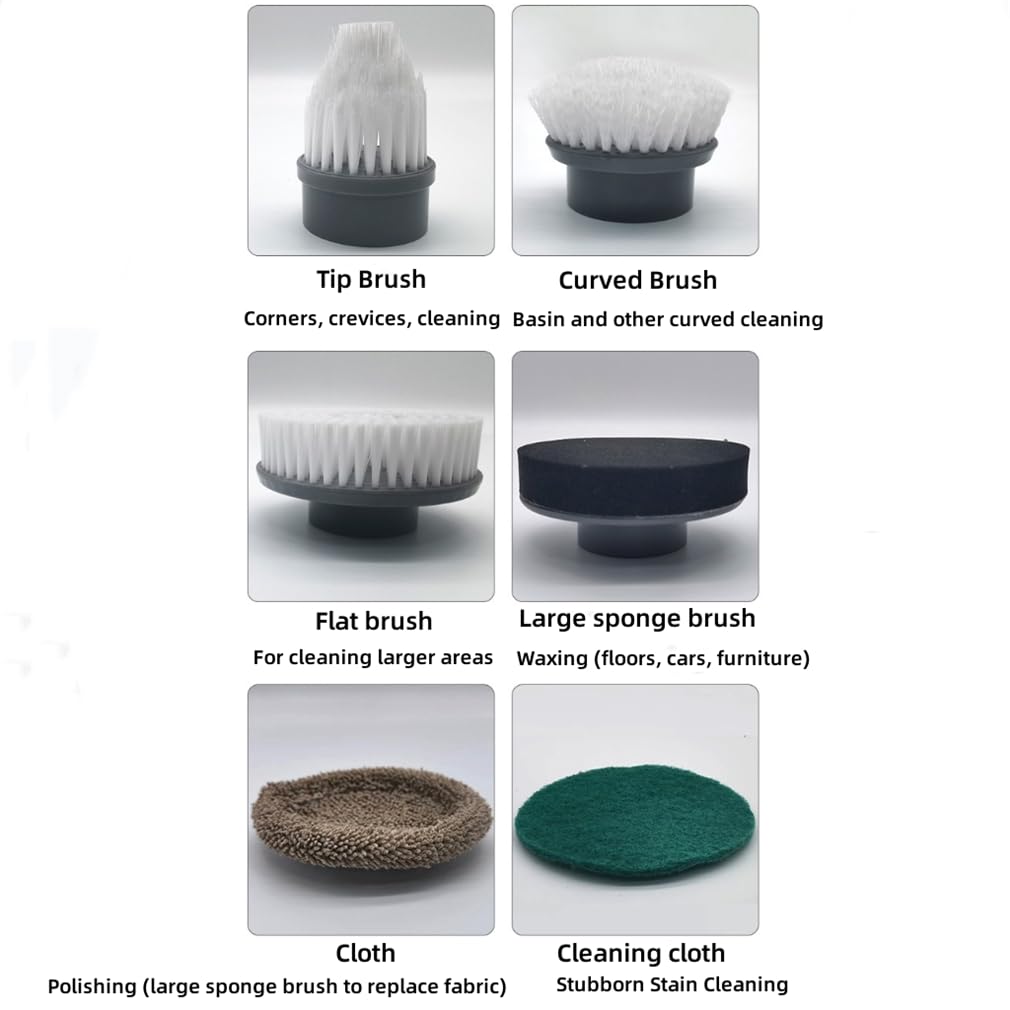 Depurador giratorio eléctrico, limpiador de baño, 6 cabezales de limpieza reemplazables, 2 velocidades ajustables, IPX8, impermeable, para baño, ducha, bañera, vidrio y coche