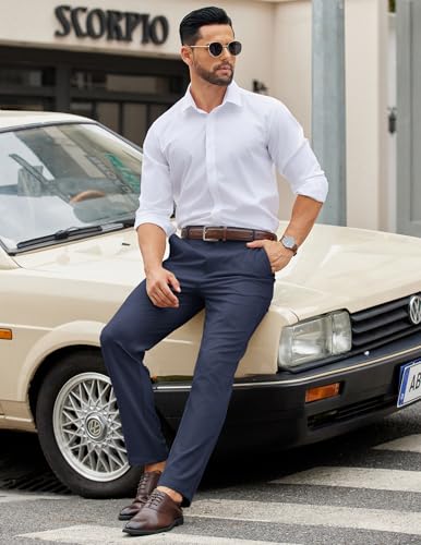 Image of COOFANDY Mens Casual Chino Pants Elastic Waist Classic-Fit Dress Slacks | Hybrid Waistband, Flat Front, Lightweight, Stretchy, Comfortable, Straight Leg, Business Casual Trousers