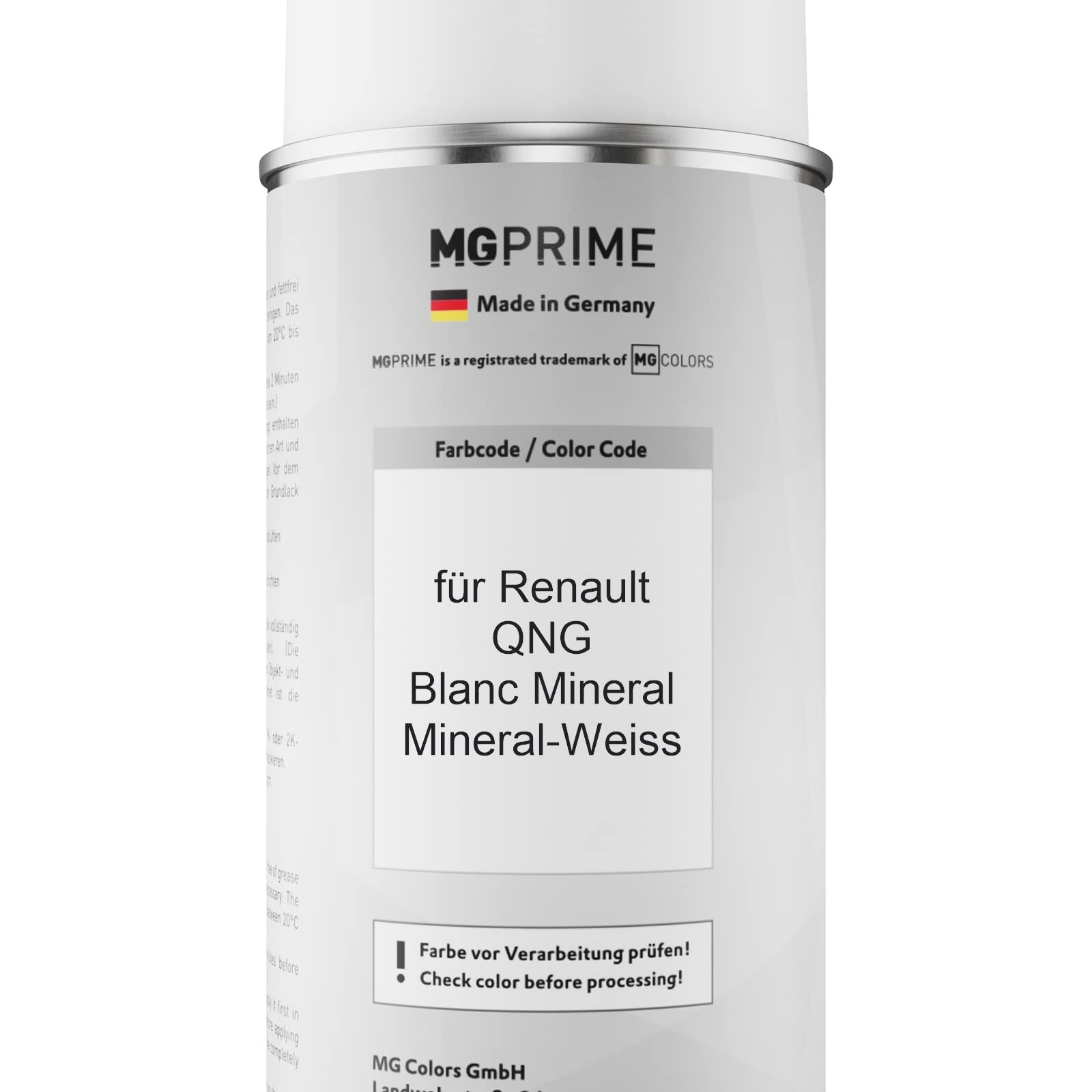 MG PRIME Autolack Set Spraydose für Renault QNG Blanc Mineral + 2K-Klarlack