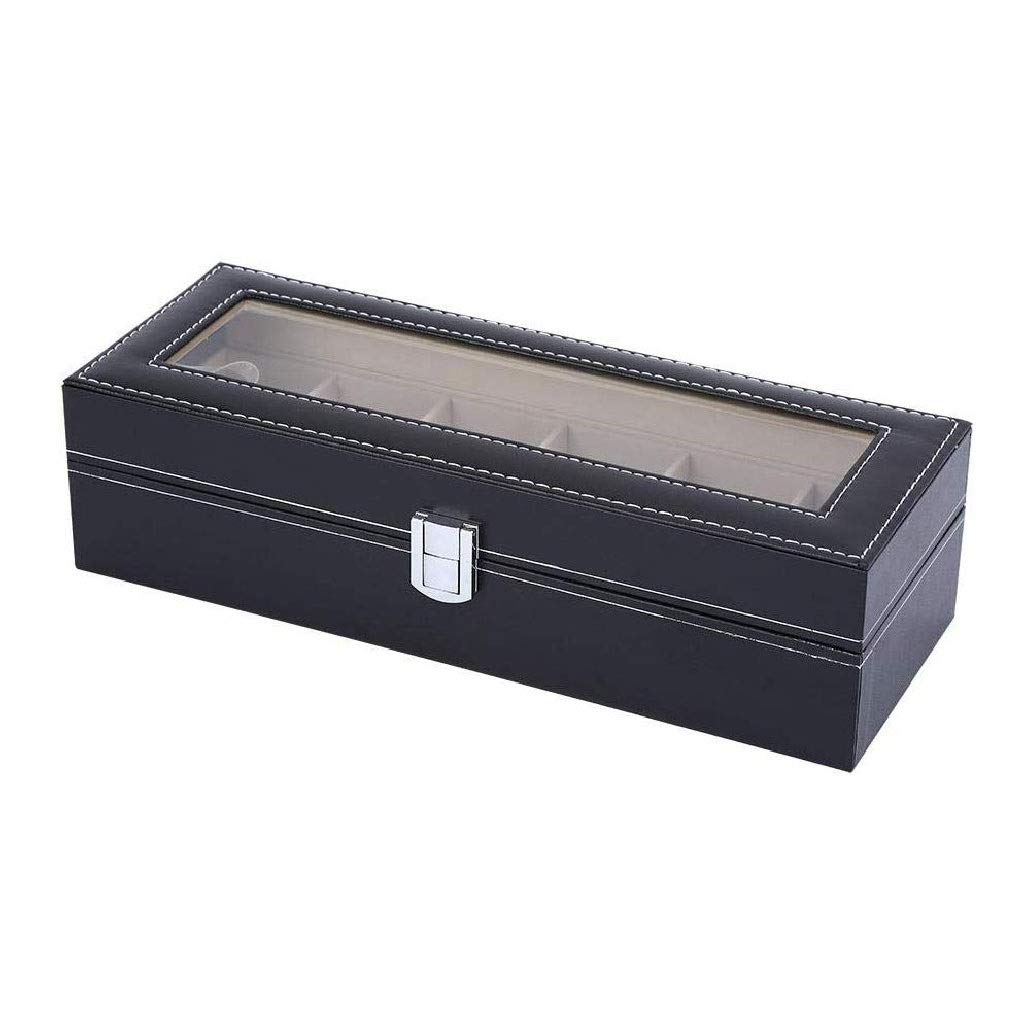 XBTGS Joyero con 6 ranuras, caja de almacenamiento para relojes con tapa de cristal como regalo, con forro de terciopelo, cojines y cerradura