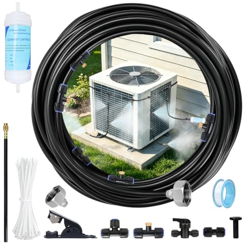 AC Condenser Misting Cooling System Includes Water Filter Cutter, Air Conditioner Cooler System Evaporative Cooling Kit for Residential AC Units, Sun-Exposed Condensers&High-Temperature Climate Homes